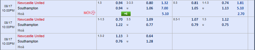 Soi kèo châu Á Newcastle vs Southampton